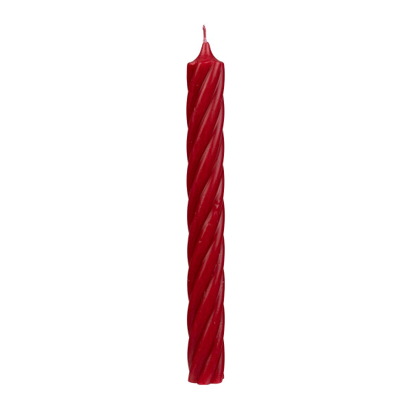 Stabkerze Rustic Twist gedreht, rubinrot, 350x28mm, Wenzel Kerzen