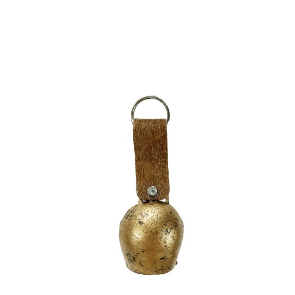 Glocke antik gold mit Fellband, ohne Edelweiß 7x5cm
