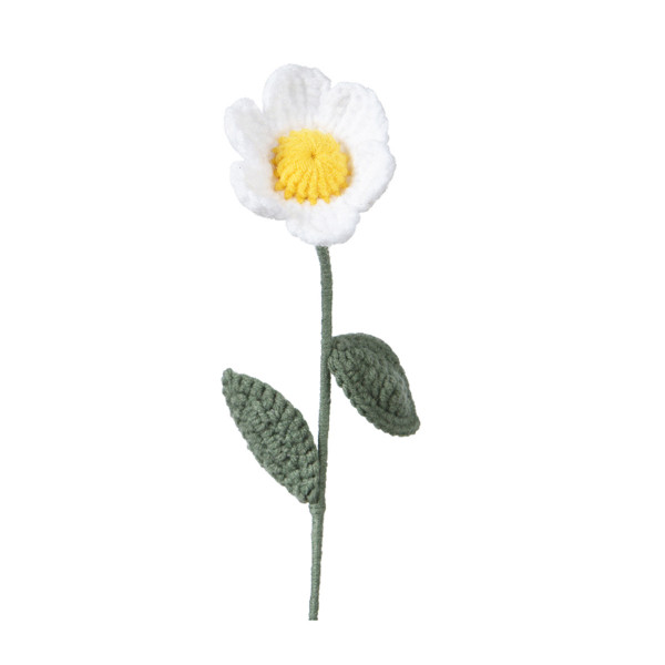 Deko Blume gehäckelt, Wollblume am Stil, weiß-gelb, 30cm