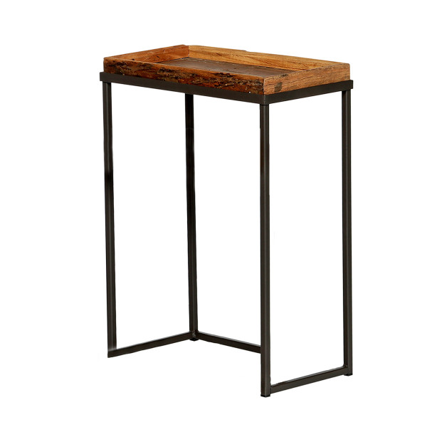 Beistelltisch Talara, rustikaler Tablettisch, Konsole, Eisengestell mit Altholztablett, 60cm, WMG Gr