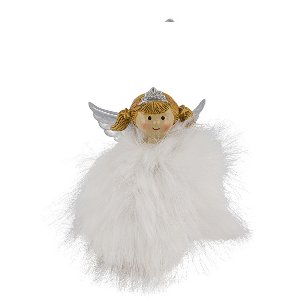 Deko Weihnachtsengel, putziges Engel-Mädchen mit Plüschkleid, Krone und Zöpfchen, 6cm