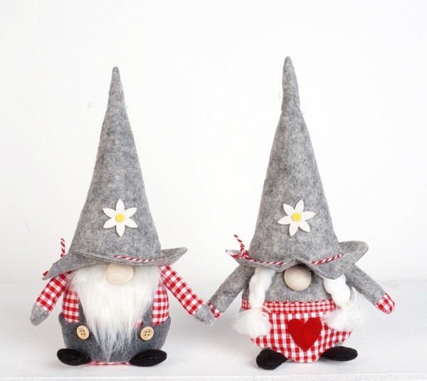 Wichtel &quot;Ben &amp; Emma&quot;, 26cm, graue Filzmütze, Set/2