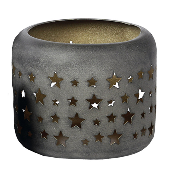 Deko Windlicht Weihnachtssterne Antik grau-gold, Metallwindlicht durchscheinend, 15cm, WMG Grünberge