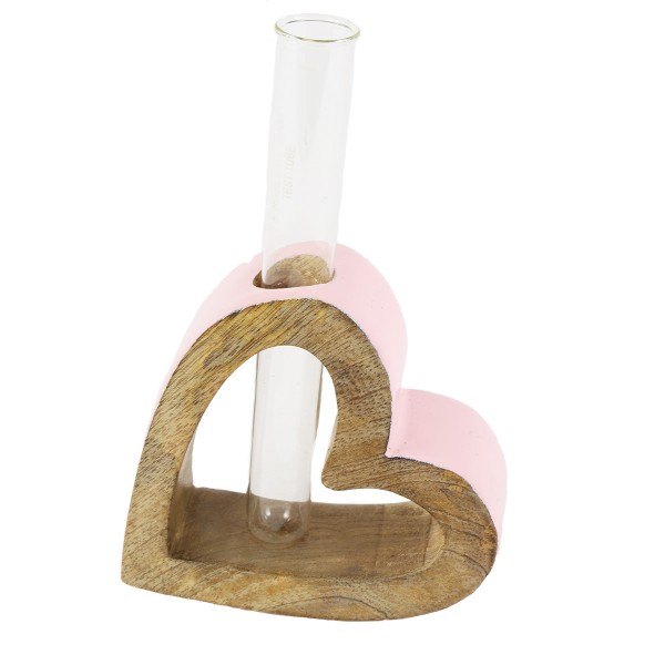 Holz Herz mit Reagenzglas rosa 16x10cm