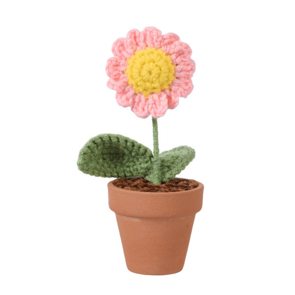 Deko Blume gehäckelt, Wollblume im Keramiktopf, rosa-gelb, 14cm
