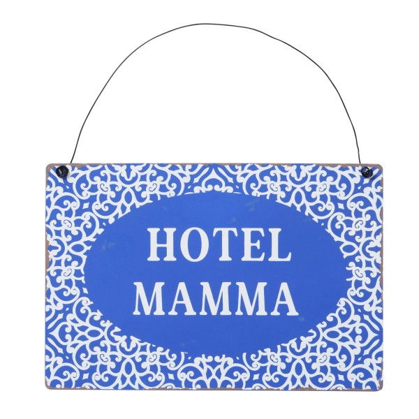 Metallschild mit Spruch: Hotel Mamma, Schild Capri blau, Hänger, Boltze Home Collections