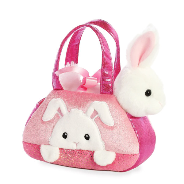 Plüsch Tasche mit Hase, weiß/pink, Fancy Pals, Peek-a-Boo, 20cm, Aurora