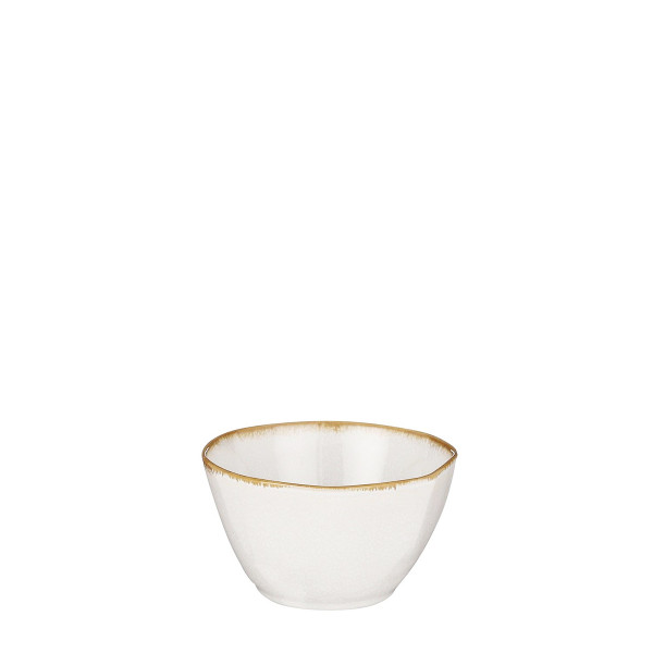 Keramik Schale, Tabo, handgefertigt, weiß, Rand braun, 5x11cm, Mica Decorations