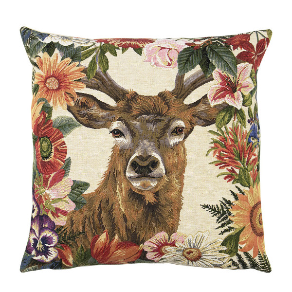 Gobelin Kissen Hirsch Stürmer, Rotwild Hirsch mit Blumen, 45x45cm, Mars &amp; More