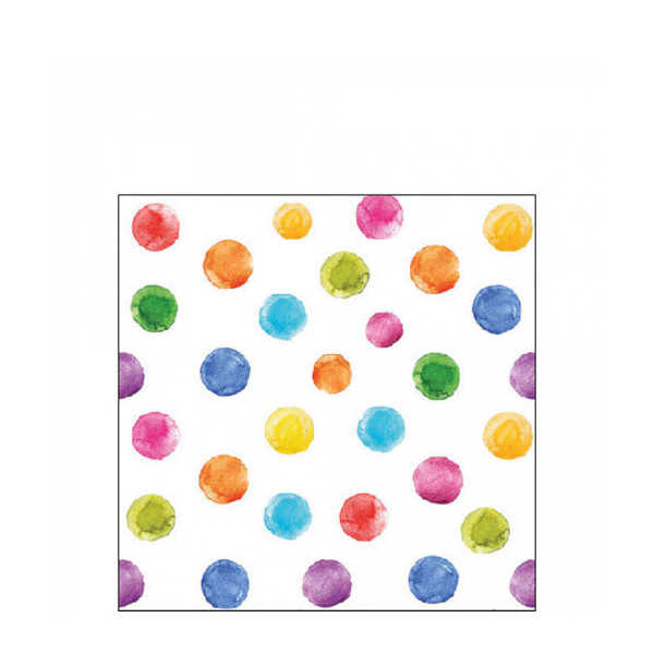 Ambiente Papierservietten Dots bunt, weiß mit bunten Punkten, 25x25cm
