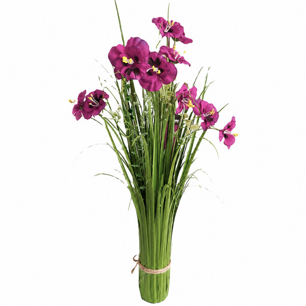 Kunstpflanze Sommerstrauß, grünes Gras mit purpurnen Blumen, 60cm