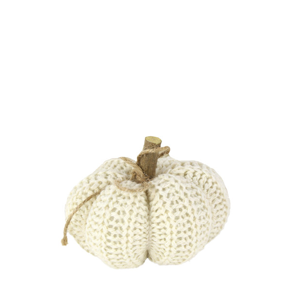 Deko Kürbis gestrickt, Strickkürbis mit Holzstil creme