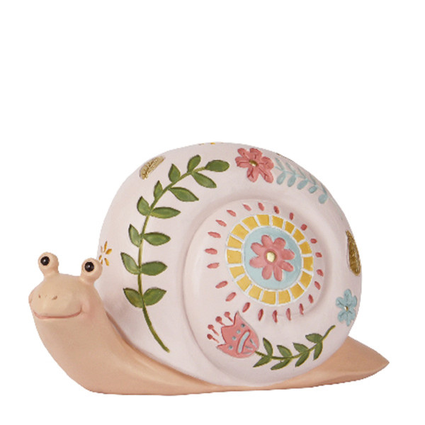 Deko Schnecke Boho rosa, lustige Schnecke im Flower Power Design, 21x13cm