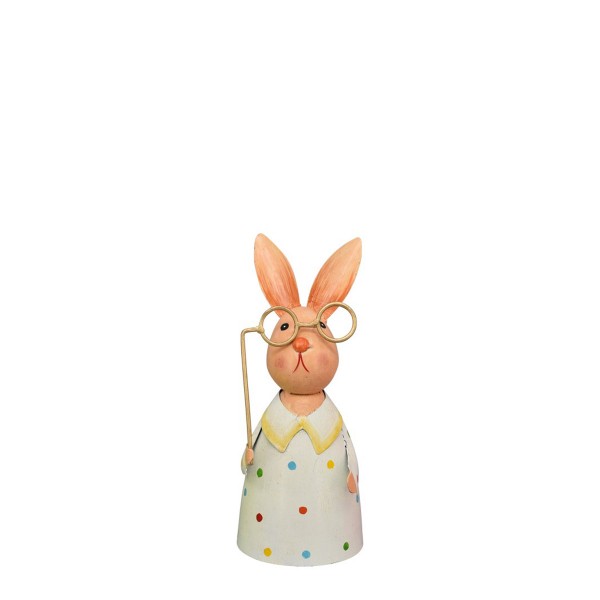 Deko Hase mit Brille, Zaunhocker, weiß und Punkte, 24cm, Metall