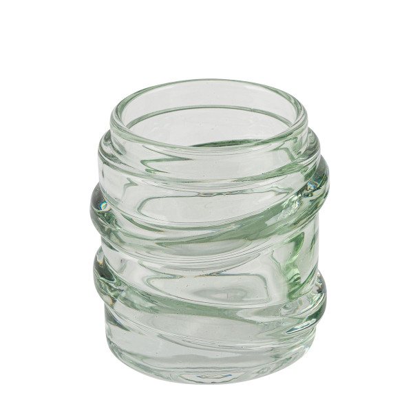 Deko Teelichtglas Wellenform, Windlicht aus Glas hellgrün, 7x8cm