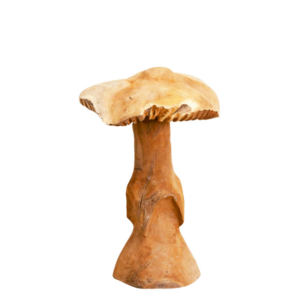 Deko Pilz Teak, großer rustikaler Holzpilz mit gewellter Kappe, 55cm