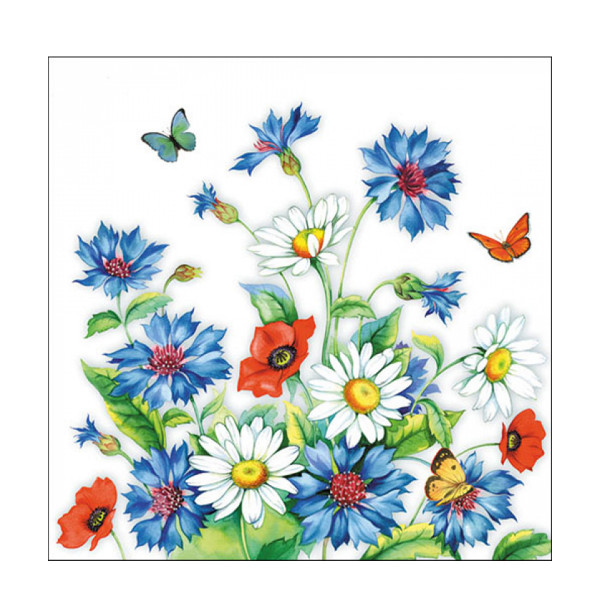 Ambiente Papierservietten Kornblumen und Schmetterling, Cornflower, 33x33cm