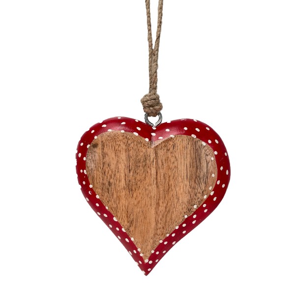Holz Herz mit rotem Rand und weißen Punkten, 11cm, Hänger