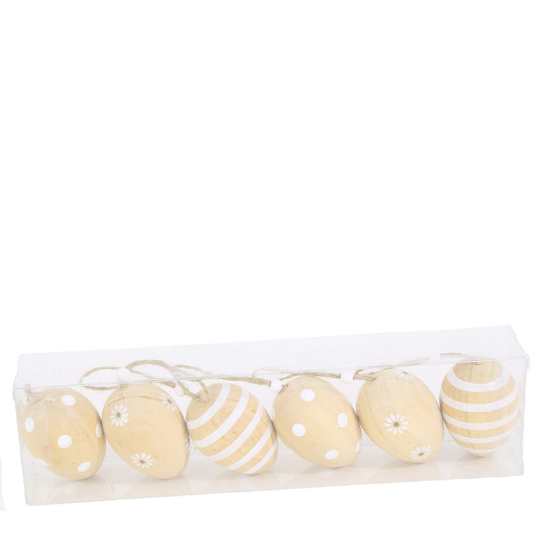 Deko Eier, Holzeier mit Blumen, gepunktet, geringelt, Ostereier, 6cm, 6St/Box