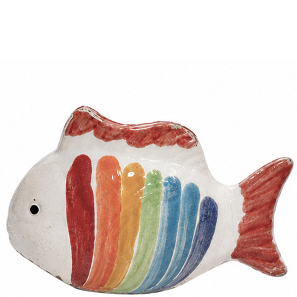 Deko Fisch weiß-bunt, kleiner Keramikfisch Schwimmer, 6cm