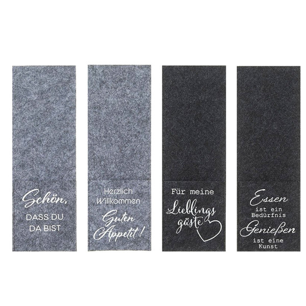 Filz Bestecktasche mit Spruch: 4 unterschiedliche Sprüche, grautöne, 9x26cm