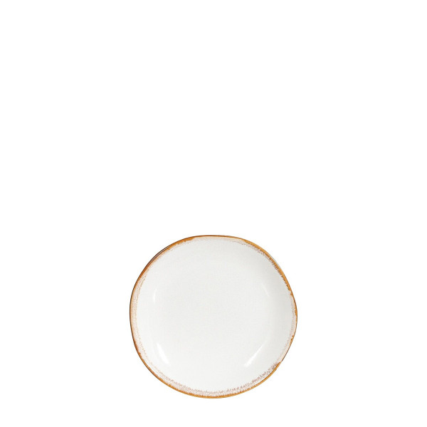 Keramik Unterteller, Tabo, handgefertigt, weiß, Rand braun, Ø14cm, Mica Decorations