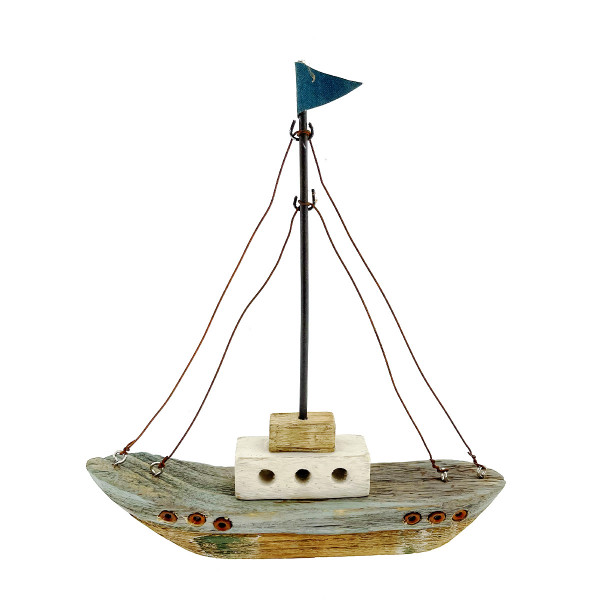 Deko Fischerboot, Holzboot used look, 20x22cm, Naturholz