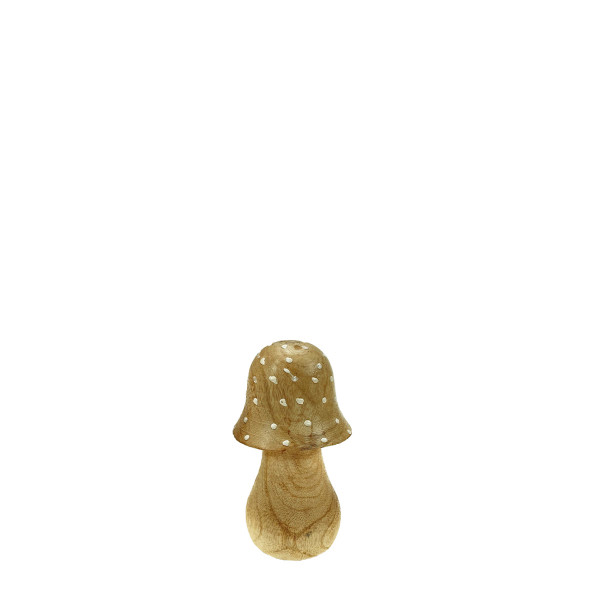 Deko Holzpilz, Fliegenpilz natur, schmale Kappe, 7x5cm