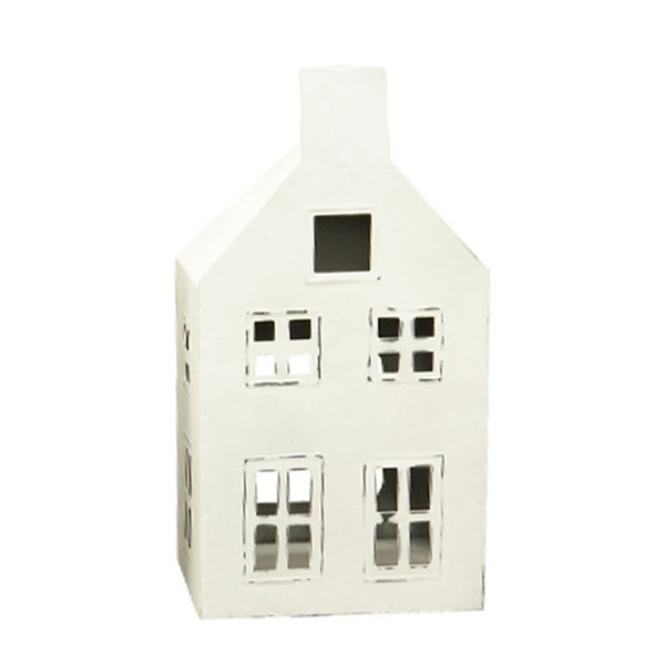 Deko Windlicht, Haus Claire Blanc, Quadratdach, weiß unfinish, 25cm, Metall