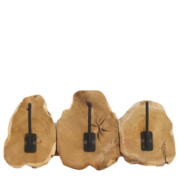 Holzgarderobe Teak Natur, 3 Holzscheiben mit Metallhaken, 46x20cm, DIJK Natural Collections