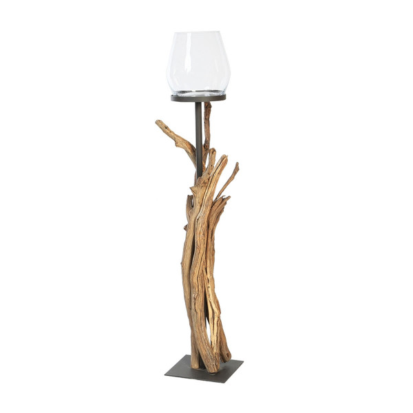 Holz Windlicht Raisa Naturholz, rustikales Eisenwindlicht mit Schwemmholz-Äste, 135cm, WMG Grünberge
