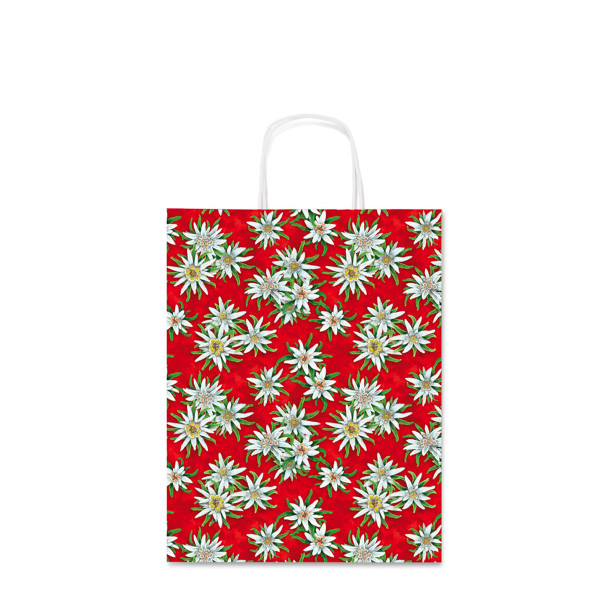 Geschenktüte mit Griff, Edelweiß, rot, 26x34cm
