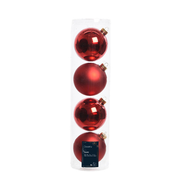 Weihnachtsbaumkugeln aus Glas, weihnachtsrot glanz/matt, Ø10cm, 4St/Box, Decoris