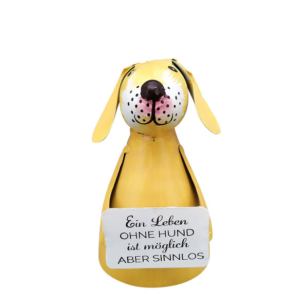 Zaunhocker Hund, Metallhund used look mit Schild: Ein Leben ohne Hund..., 13cm