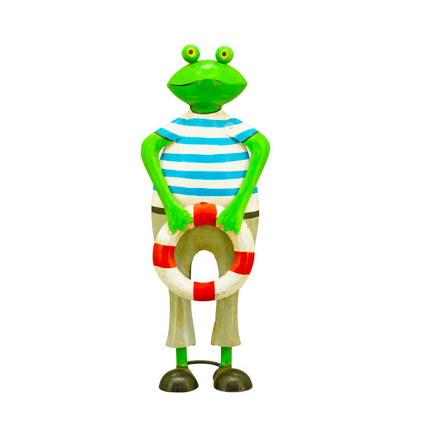 Deko Frosch Rettungsschwimmer, Metallfrosch mit Rettungsring, 48cm
