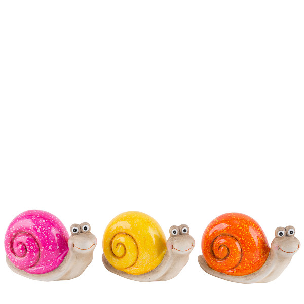 Deko Schnecke, fröhliche Keramikschnecke mit pinken, gelben oder orangen Haus, 14cm