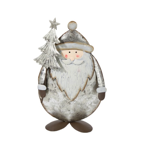 Nikolaus mit Tannenbaum silber 17cm Metall