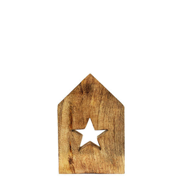 Deko Holzhaus Weihnachtsstern, Haus mit Stern, 15x9cm, Mangoholz