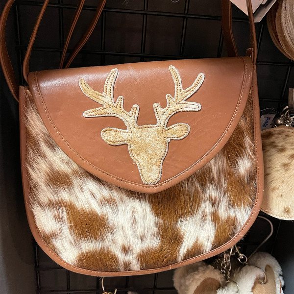 Kuhfell Tasche Hirsch, Leder-Felltasche Hirschkopf braun-weiß, 24x21cm, Mars &amp; More