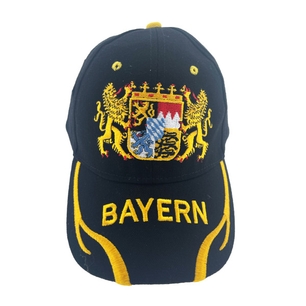 Schildmütze Bayern schwarz, Bayern mit Wappen, schwarz-gold