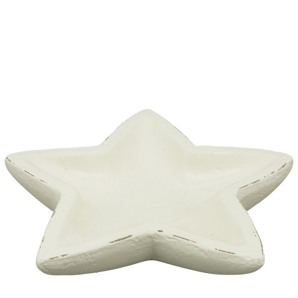 Deko Schale Weihnachtsstern used look, große Zementschale in Sternenform cremeweiß, 44cm