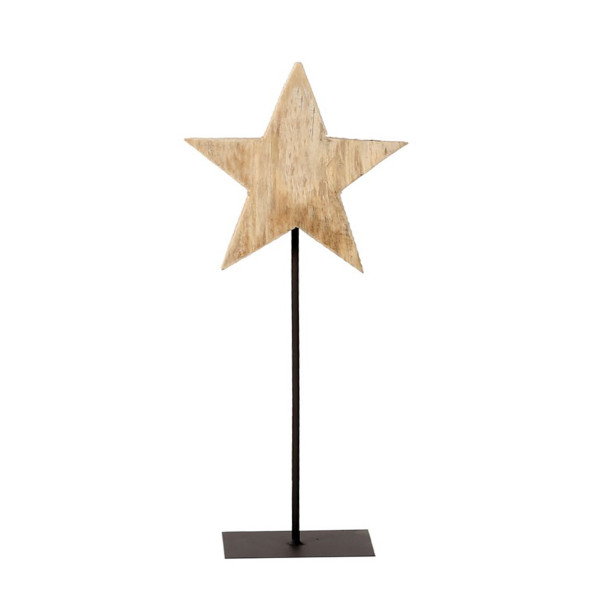 Deko Holzstern natur, Stern auf Metallfuß, 50cm, WMG Grünberger