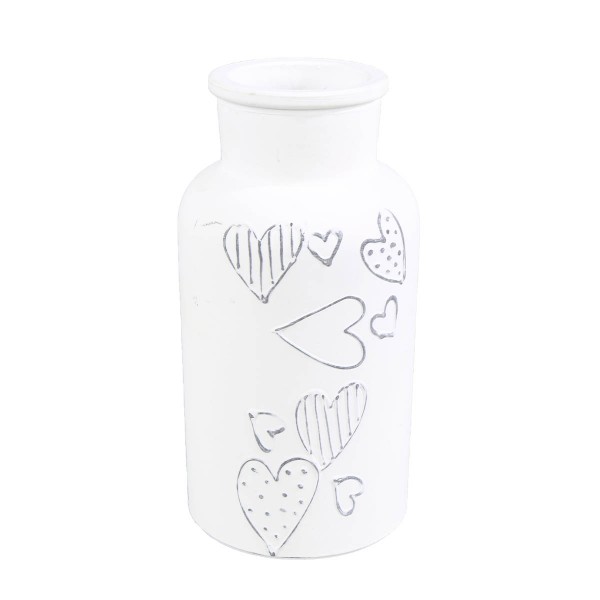 Vase Herzen weiß Metall 16x8cm