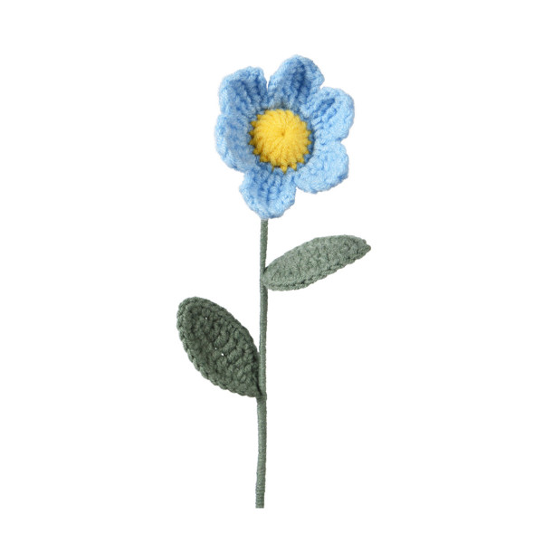 Deko Blume gehäckelt, Wollblume am Stil, hellblau-gelb, 30cm