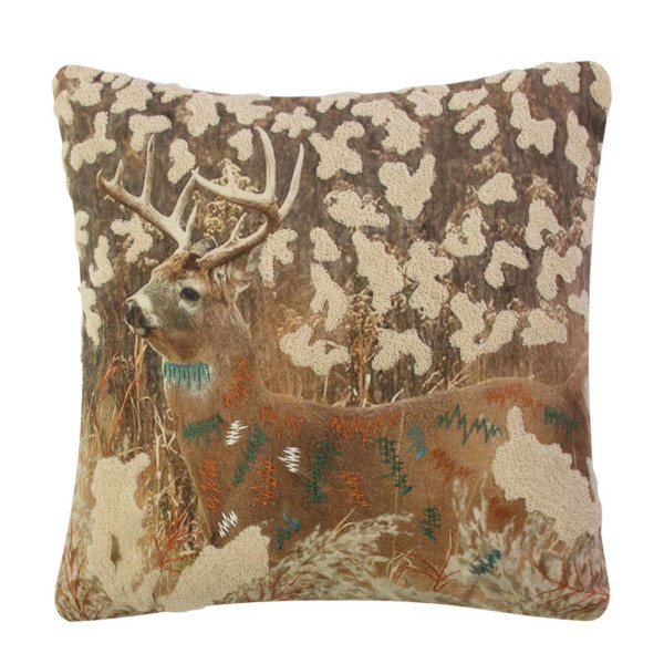 Baumwoll Kissen Hirsch, Hirsch im Gras bestickt, 45x45cm, Mars &amp; More