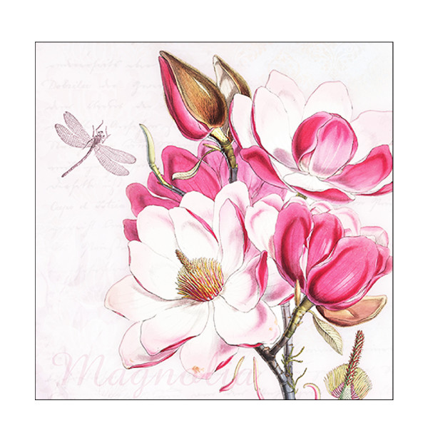 Ambiente Papierservietten Magnolien und Libelle, 33x33cm