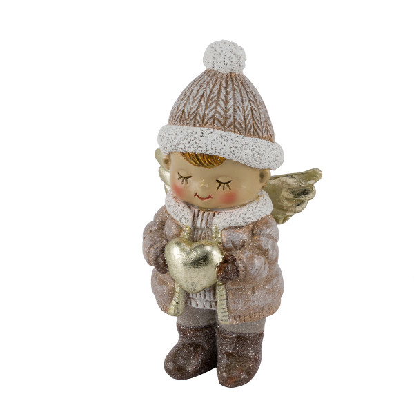 Deko Weihnachtsengel mit Herz, putzige Engel-Junge mit Pudelmütze, 11cm