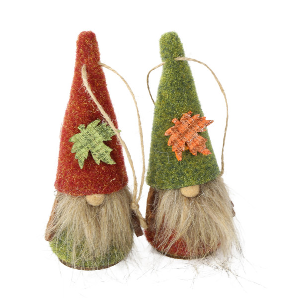 Deko Wichtel Herbst, Filzwichel mit grünem oder braunem Blätter-Hut, 13cm, Hänger