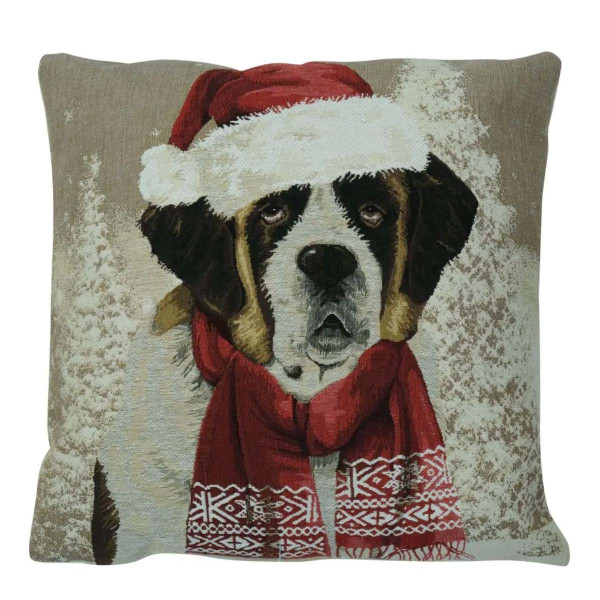 Gobelin Kissen Weihnachtshund, Bernhardiner mit Schal und Mütze, 45x45cm, Mars &amp; More