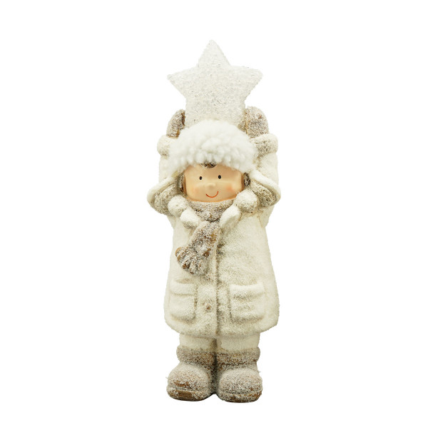 LED Winterkind mit Stern, 31cm, Polyresin